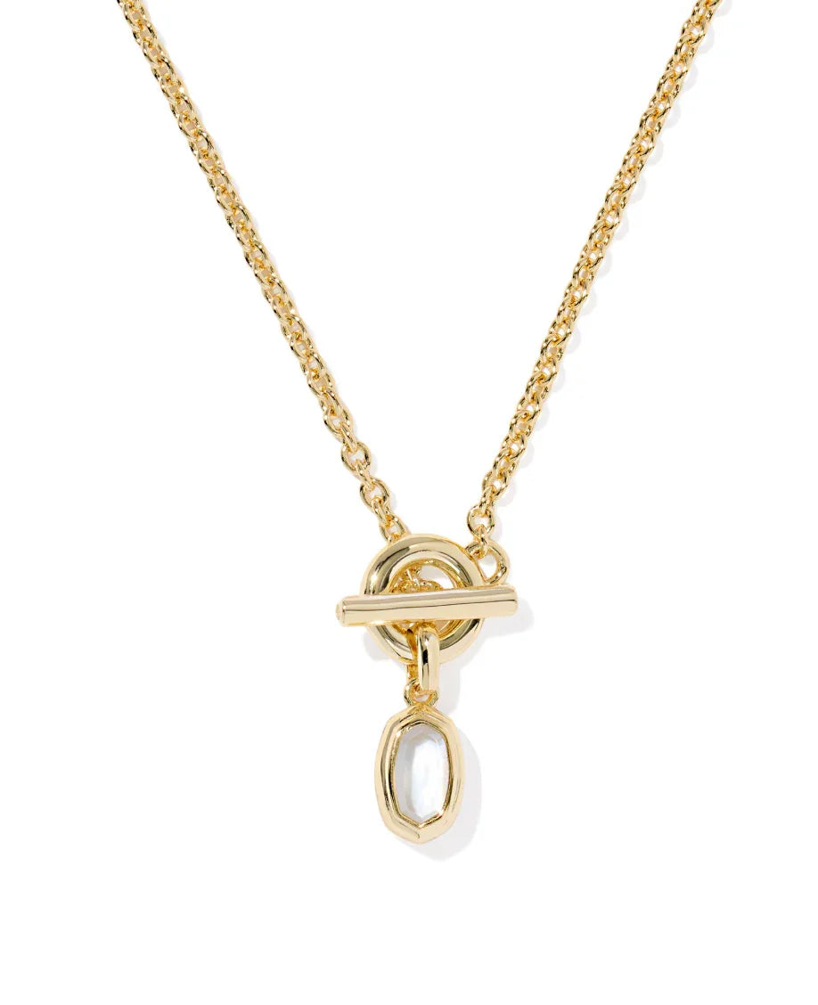 Kendra Scott Mini Elisa Gold Toggle Short Pendant Necklace Ivory Mother of Pearl