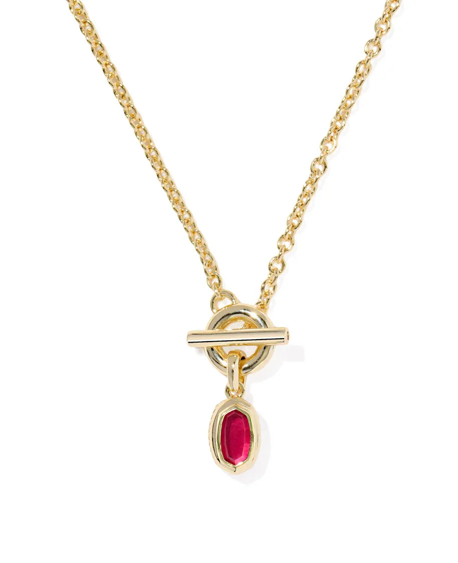 Kendra Scott Mini Elisa Gold Toggle Short Pendant Necklace Carmine Red Illusion