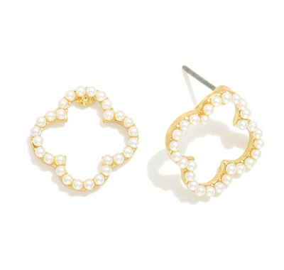 Pearl Studded Clover Earrings