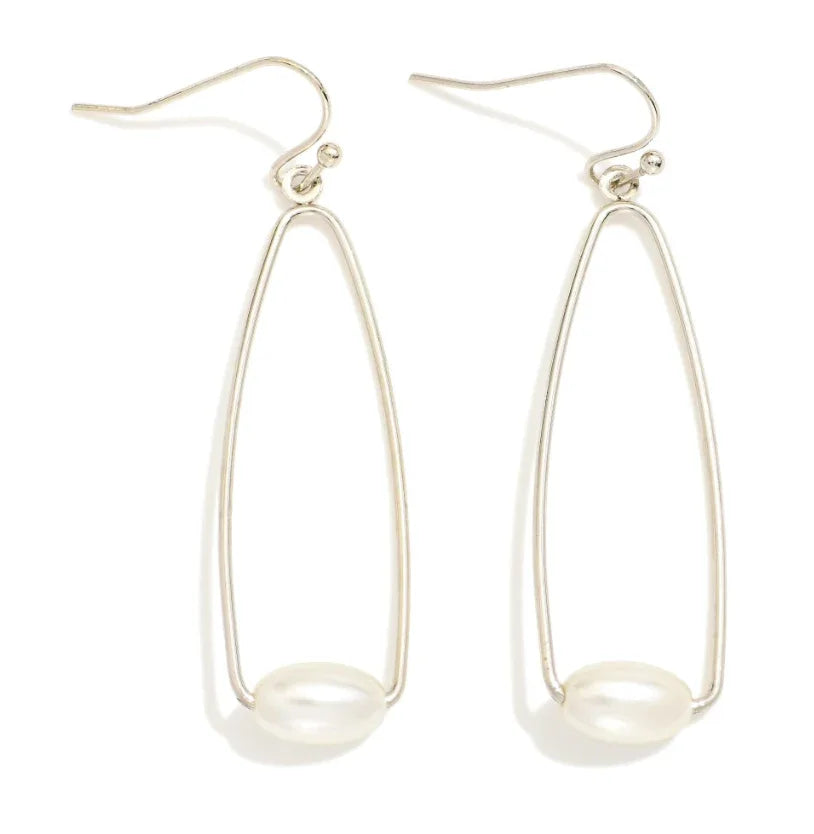 Cone Drop Pearl Earrings - Silver