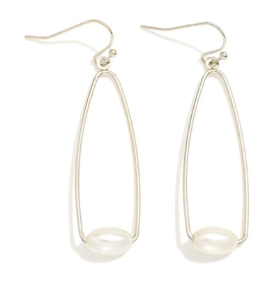 Cone Drop Pearl Earrings - Silver