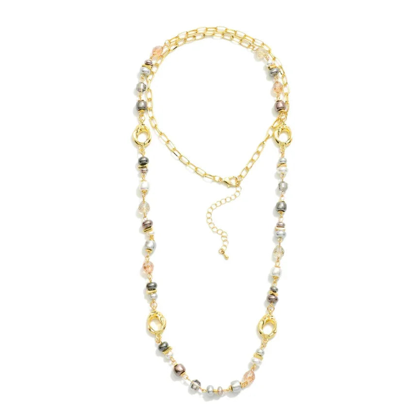 Pearl & Crystal Link Necklace - Multi