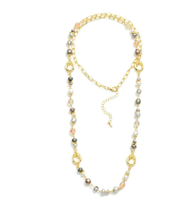 Pearl & Crystal Link Necklace - Multi