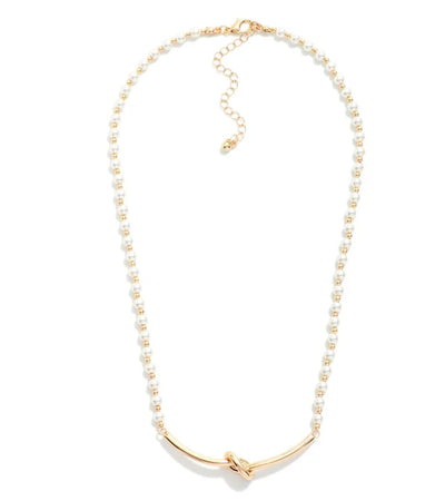 Knotted Bar Pearl Necklace - Gold
