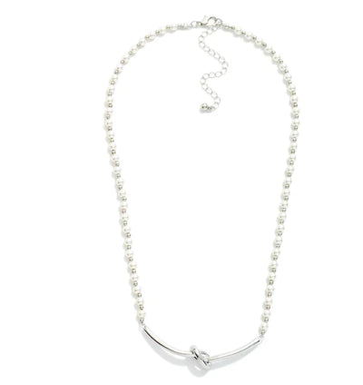 Knotted Bar Pearl Necklace - Silver