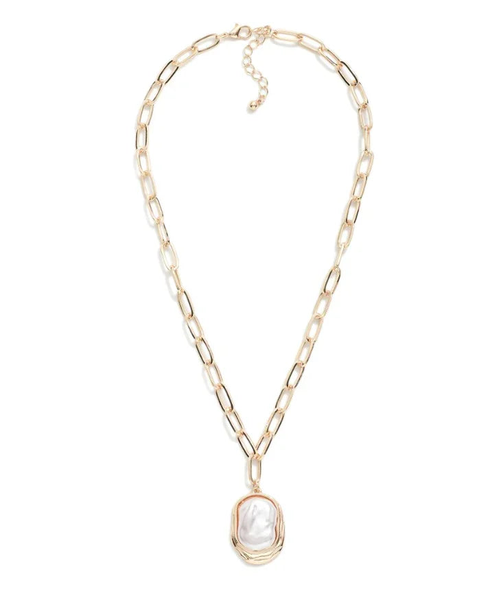 Chain Link Pearl Necklace - Gold