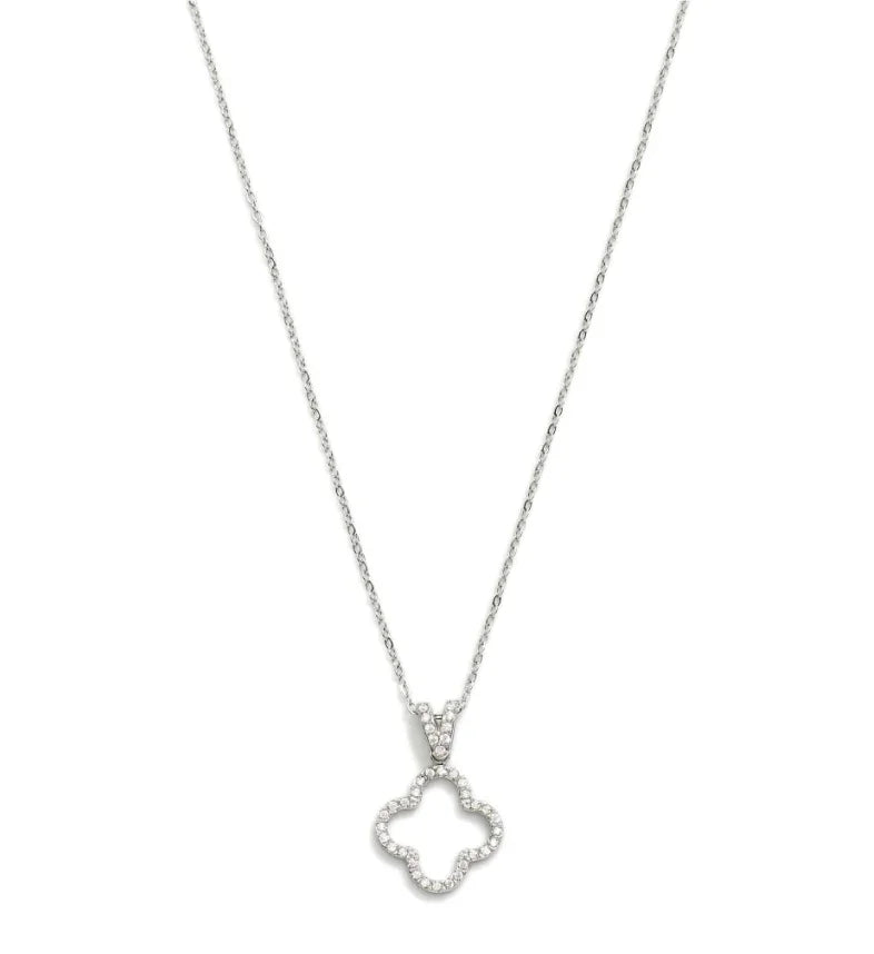 Rhinestone Clover Chain Necklace - Silver