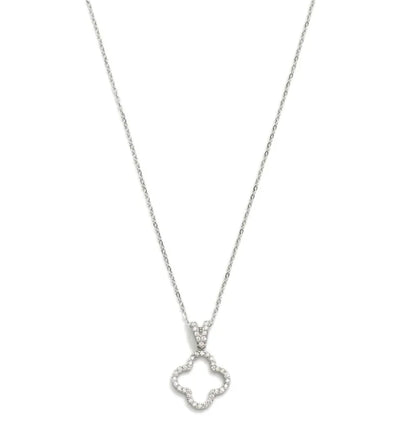 Rhinestone Clover Chain Necklace - Silver