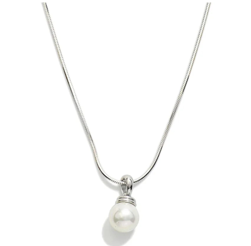 Snake Chain Pearl Necklace - Silver