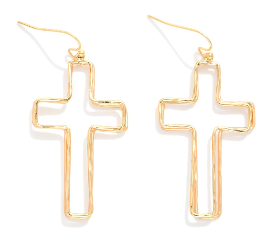 Layered Hollow Cross Earrings - Gold