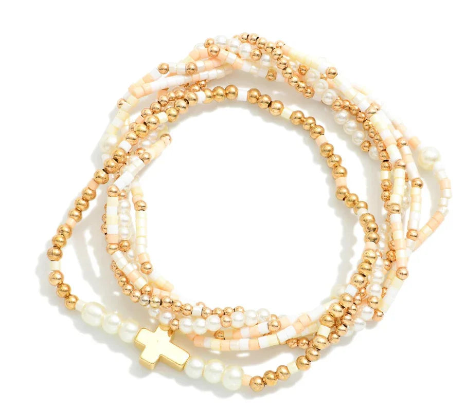 Seed & Pearl Charm Stack - White