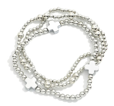 Silver Beaded Stretch Bracelet Set