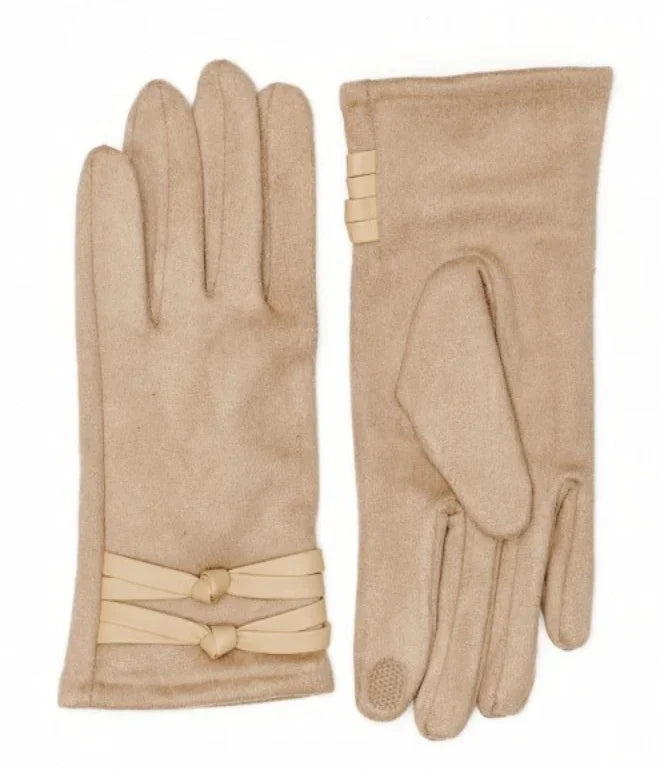 Suede Knotted Strap Gloves