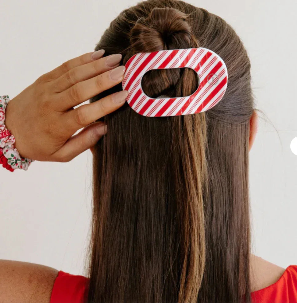 Teleties Flat Round Medium Hair Clip - Candy Cane Crush