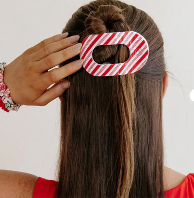 Teleties Flat Round Medium Hair Clip - Candy Cane Crush