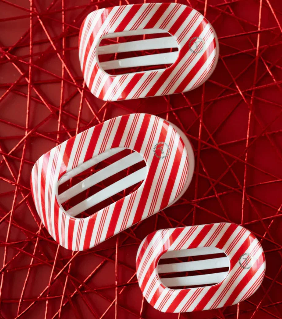 Teleties Flat Round Medium Hair Clip - Candy Cane Crush