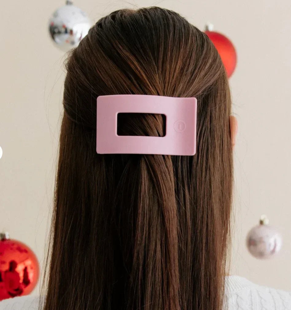 Teleties Medium Flat Rectangle Clip - Merry Pinkmas