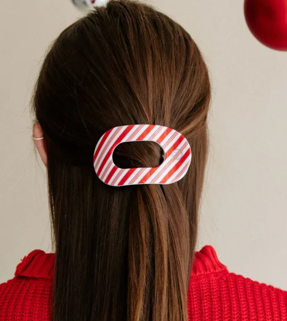 Teleties Flat Round Small Hair Clip - Candy Cane Crush