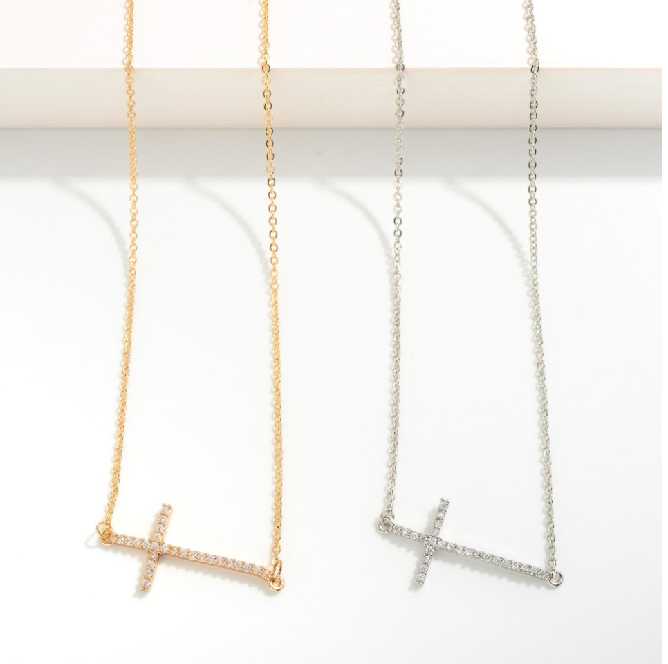 Chain Link Cubic Zirconia Cross Necklace