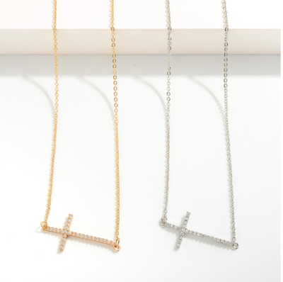 Chain Link Cubic Zirconia Cross Necklace