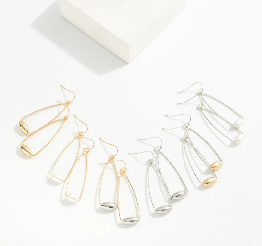 Cone Drop Pearl Earrings - Gold