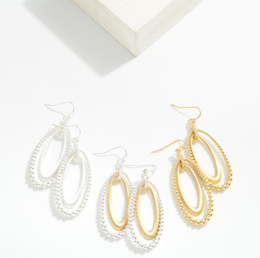 Metal & Matte Oval Drop Earrings