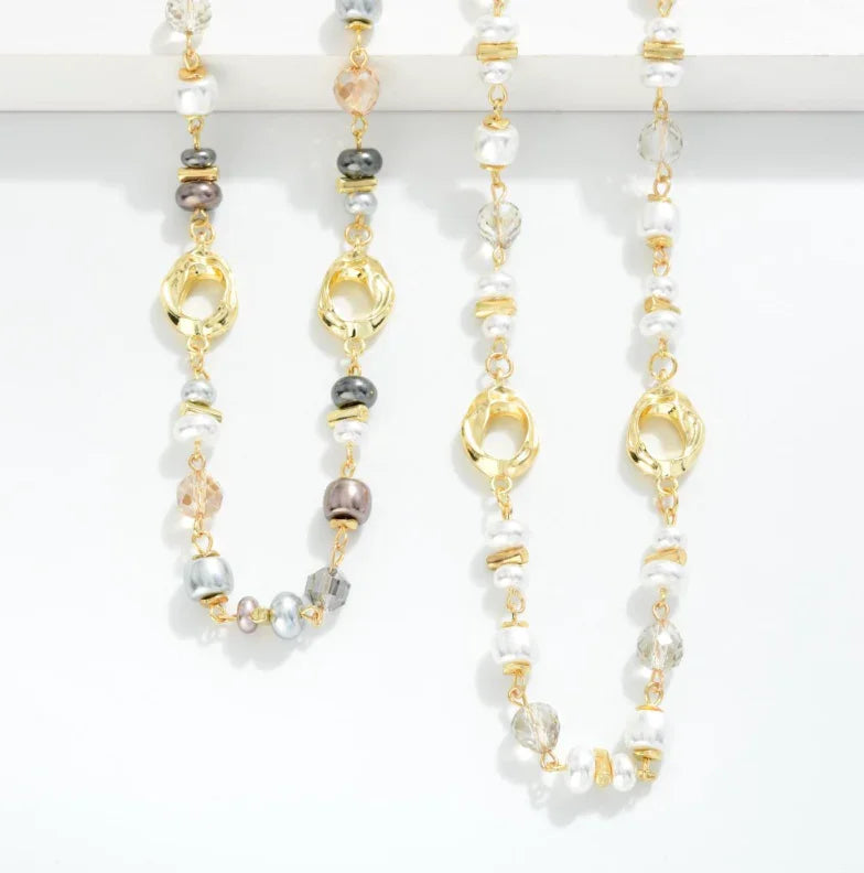 Pearl & Crystal Link Necklace - Multi