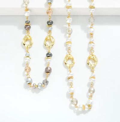 Pearl & Crystal Link Necklace - Multi