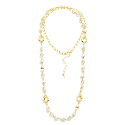 Pearl & Crystal Link Necklace - White