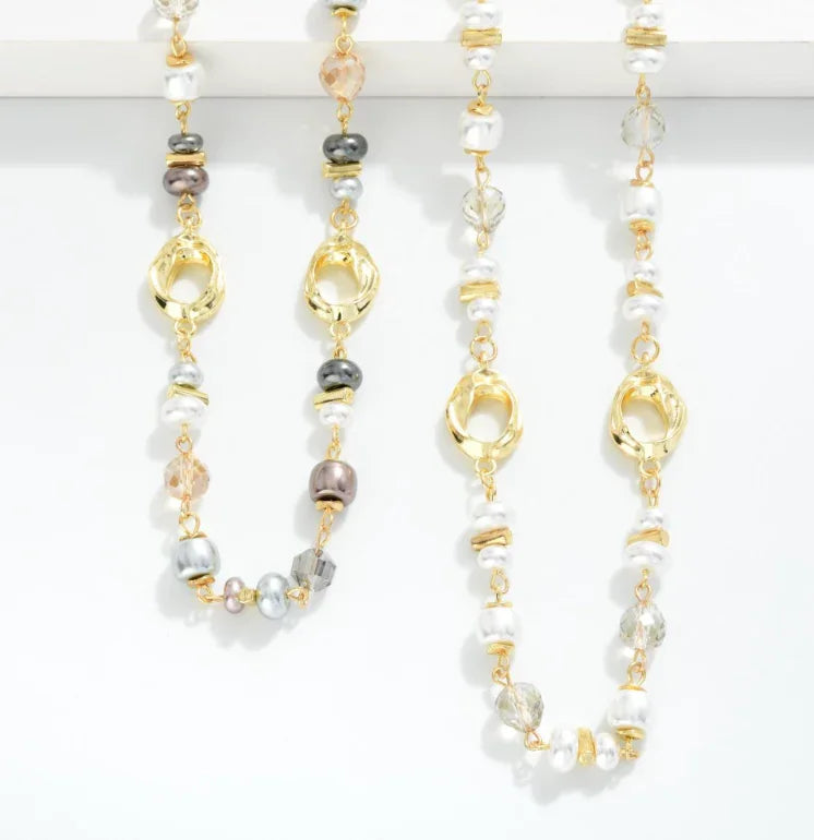 Pearl & Crystal Link Necklace - White