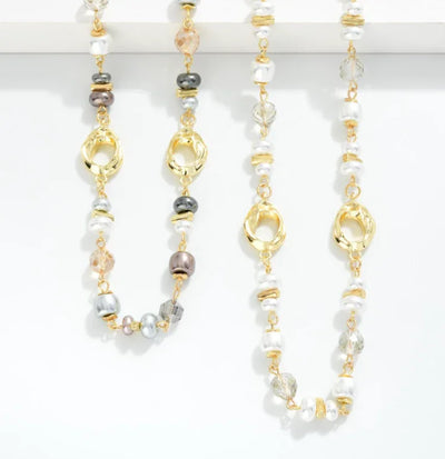 Pearl & Crystal Link Necklace - White