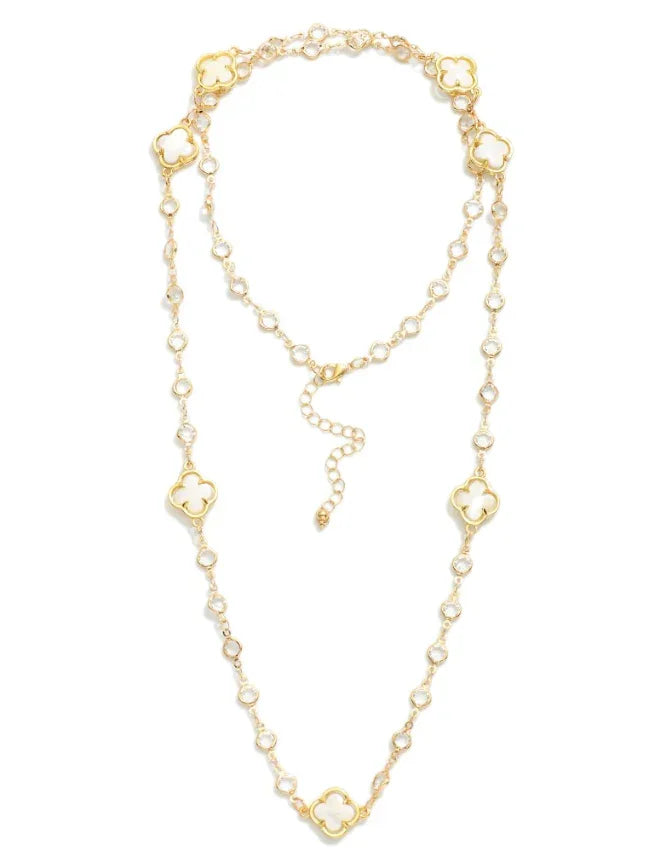 Long Clover Pearl Chain Necklace