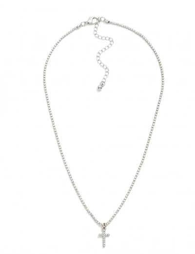 Rhinestone Cross Chain Necklace - Silver
