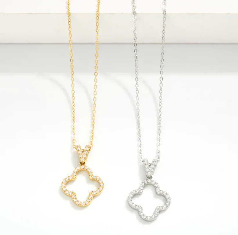 Rhinestone Clover Chain Necklace - Silver