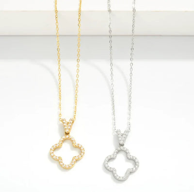Rhinestone Clover Chain Necklace - Silver