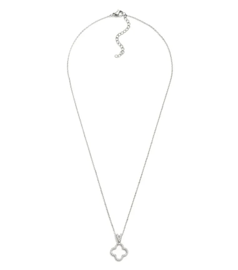 Rhinestone Clover Chain Necklace - Silver