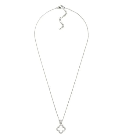 Rhinestone Clover Chain Necklace - Silver