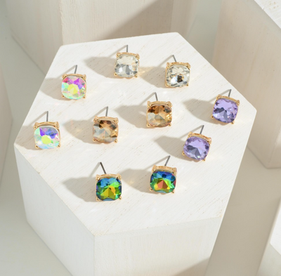 Rhinestone Stud Earrings - Crystal