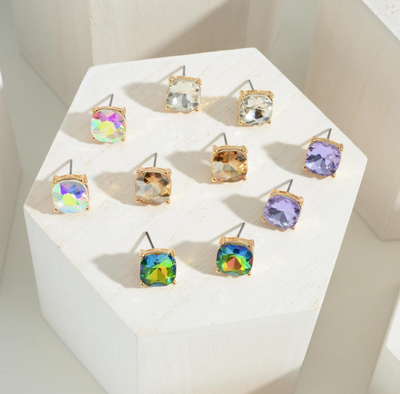 Rhinestone Stud Earrings - Champagne