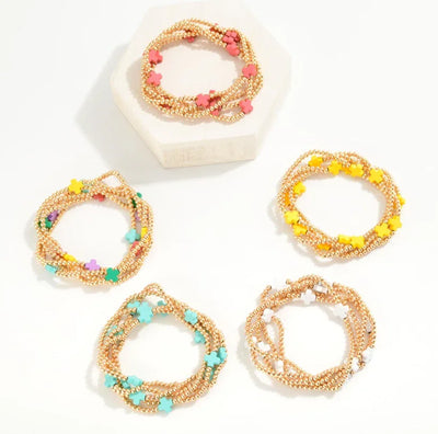 Gold Beaded Stretch Cross Bracelet Set