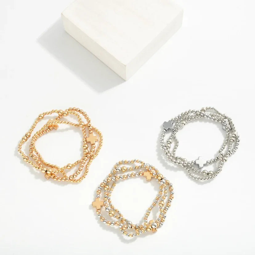 Silver Beaded Stretch Bracelet Set