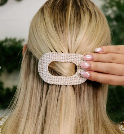 Teleties Flat Round Large Hair Clip - Pine & Pearl