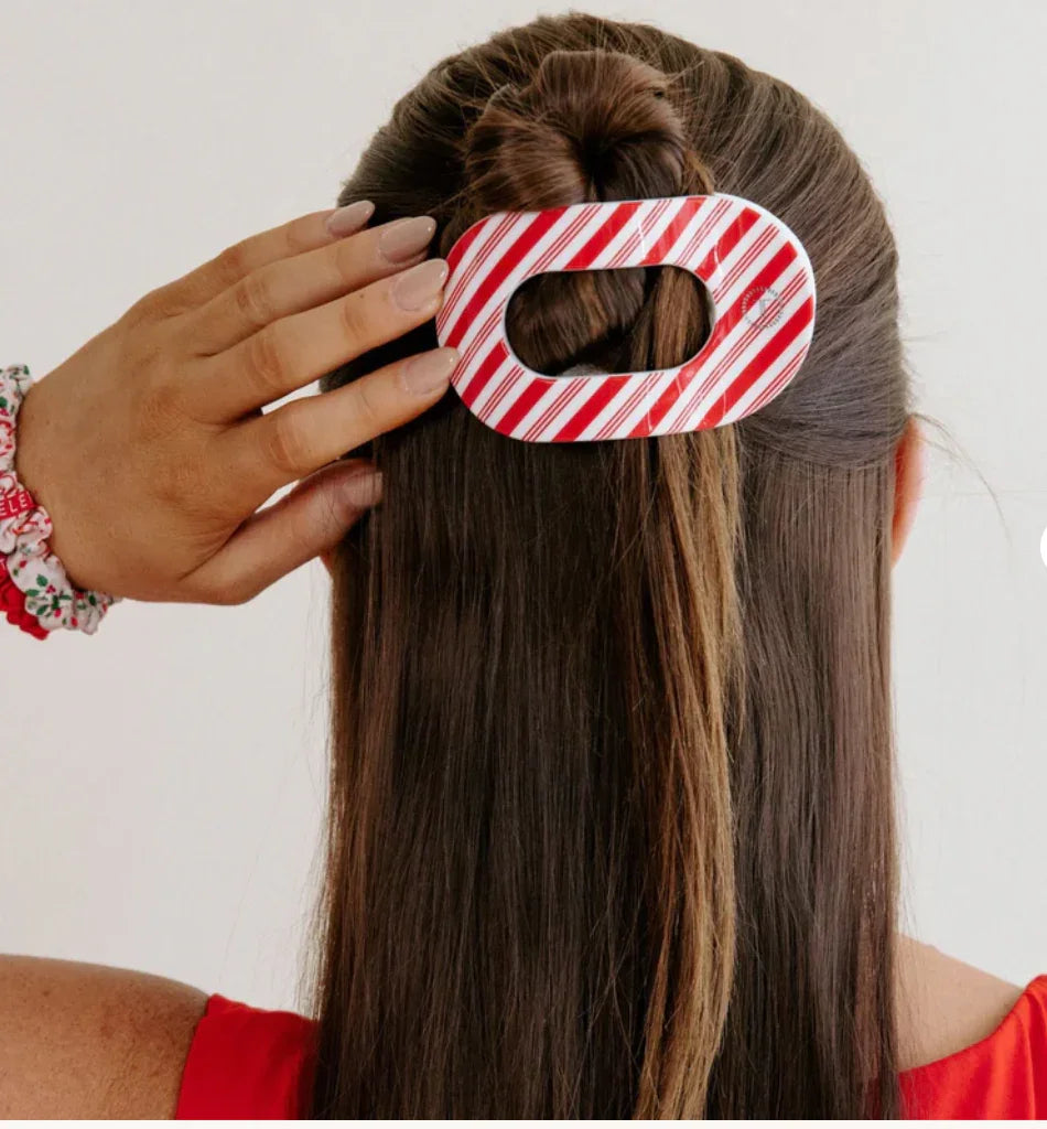 Teleties Flat Round Large Hair Clip - Candy Cane Crush