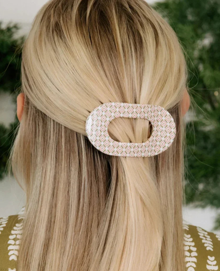 Teleties Flat Round Small Hair Clip - Laura Park Pine & Pearl