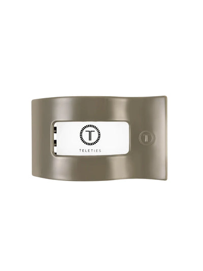 Sage green large flat rectangle hair clip on white background, front.