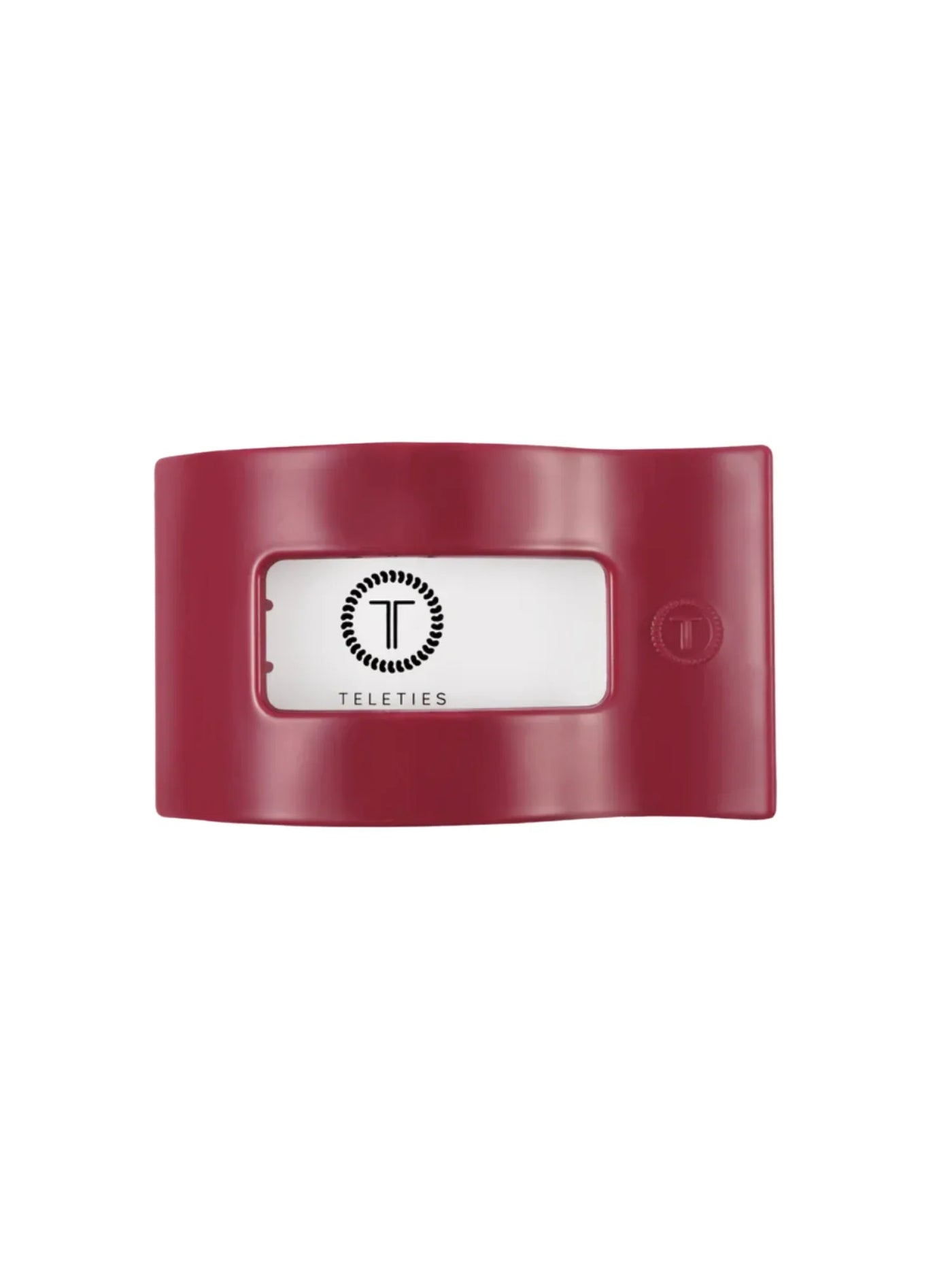 Maroon large rectangle hair clip on white background, front.
