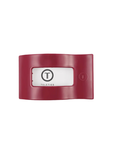 Maroon large rectangle hair clip on white background, front.