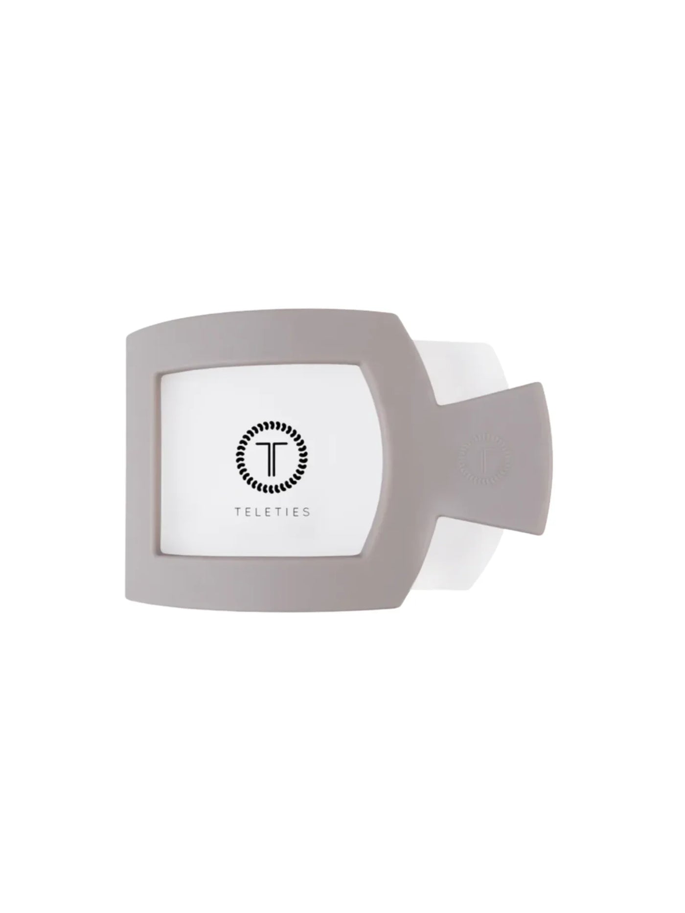 Light grey large square hair clip on white background, front.