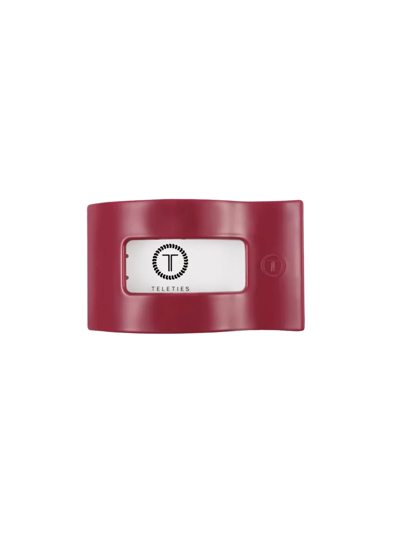 Maroon rectangle hair clip on white background, front.