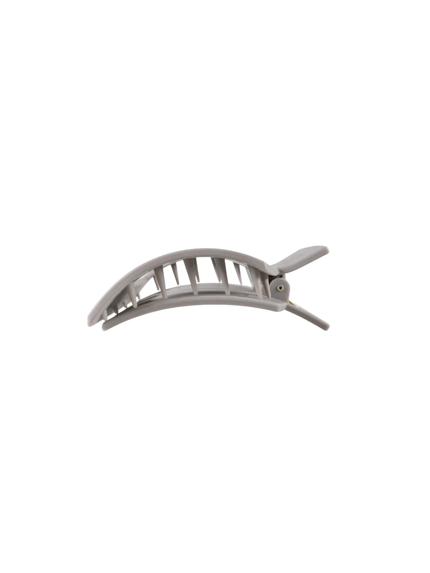 Light grey medium square hair clip on white background, side.